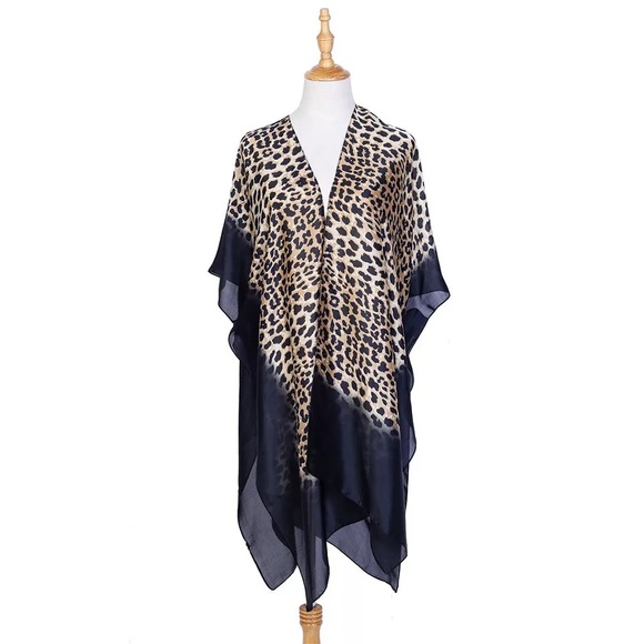 🌸 ANIMAL PRINT ROBE DUSTER KAFTAN COVER SHAWL LEOPARD KIMONO SCARF BEACH BUNNY - Picture 9 of 10